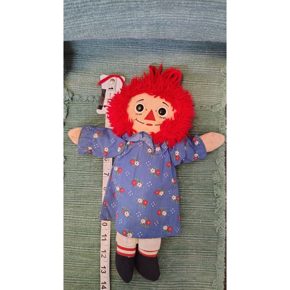 Vintage Raggedy Ann 12" Plush Rag Doll Blue Floral Dress